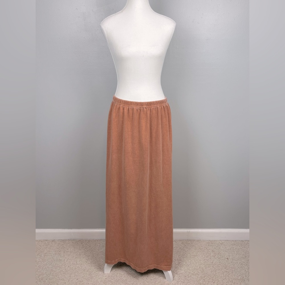 Earth Creations brown hemp & cotton blend elastic waist maxi skirt, size large.